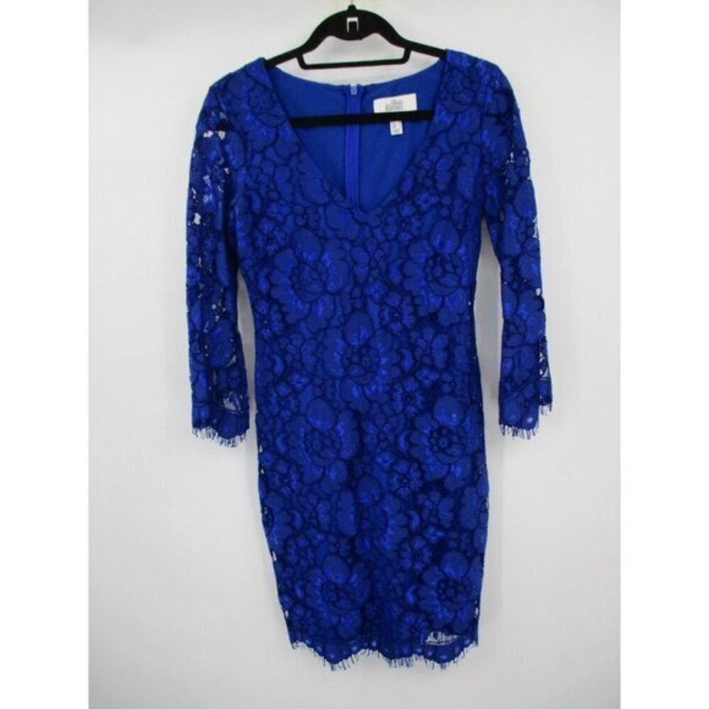 Belle Badgley Mischka Womens Dress 4 Lace Floral Overlay Lined Sheath Party